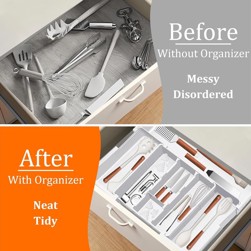 Spaclear Large Utensil Drawer Organizer Expandable Silverware Organizer for Kitchen Drawer Adjustable Cooking Utensil Holder Cutlery Flatware Tray Spatula Tools Gadgets Storage Dividers Plastic White - Image 3